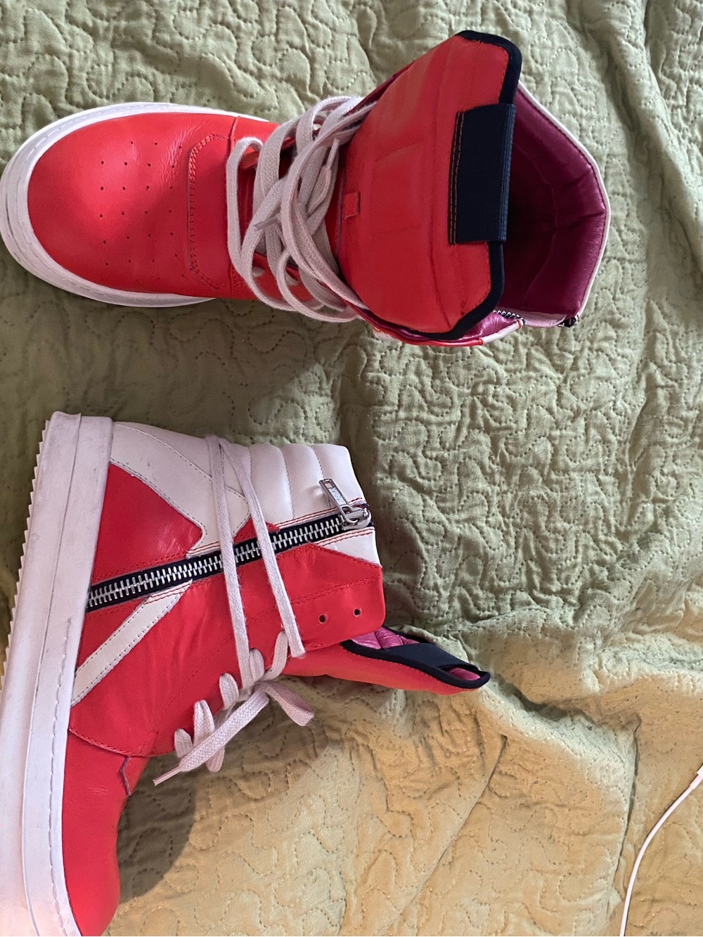 Rick Owens High-Top Sneakers in Coral and White
